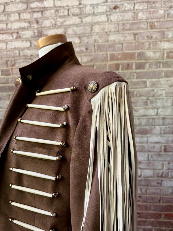 Brown Ultra Suede Jacket with Bone & Fringe Details