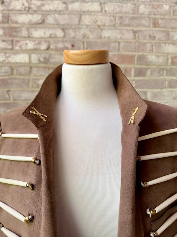 Brown Ultra Suede Jacket with Bone & Fringe Details