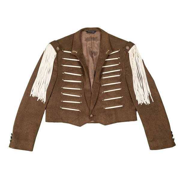 Brown Ultra Suede Jacket with Bone & Fringe Details