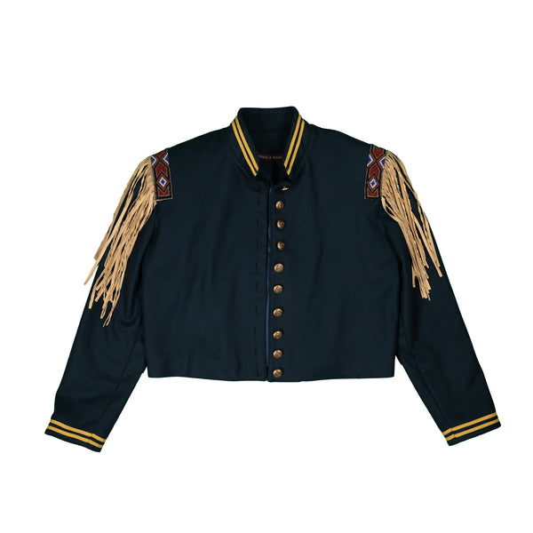 Vintage Navy Wool Bead & Fringe Jacket