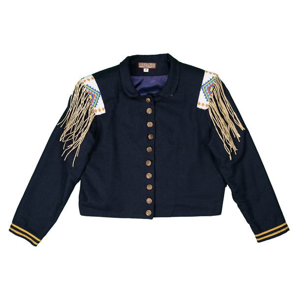Vintage Navy Wool Bead & Fringe Jacket