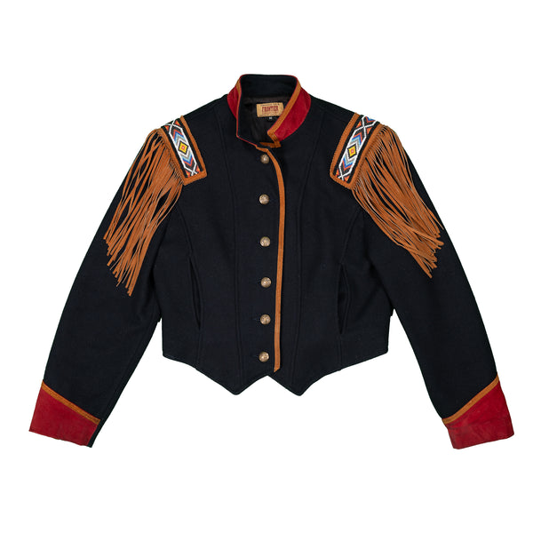Vintage Navy Wool Bead & Fringe Jacket