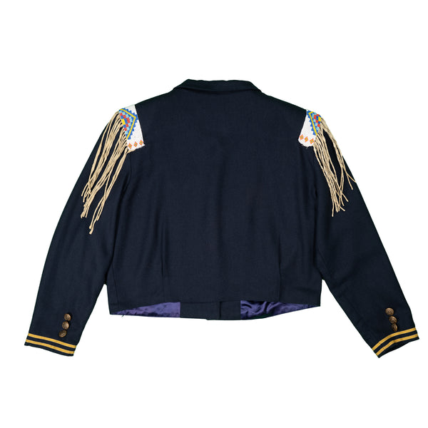 Vintage Navy Wool Bead & Fringe Jacket