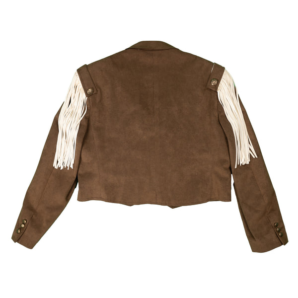 Brown Ultra Suede Jacket with Bone & Fringe Details