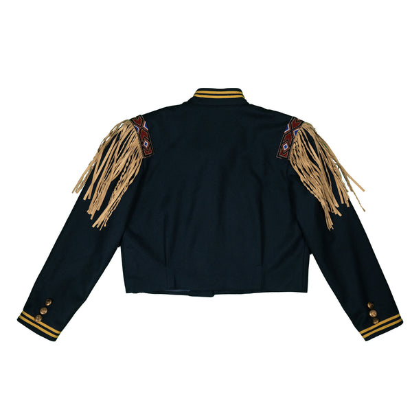 Vintage Navy Wool Bead & Fringe Jacket