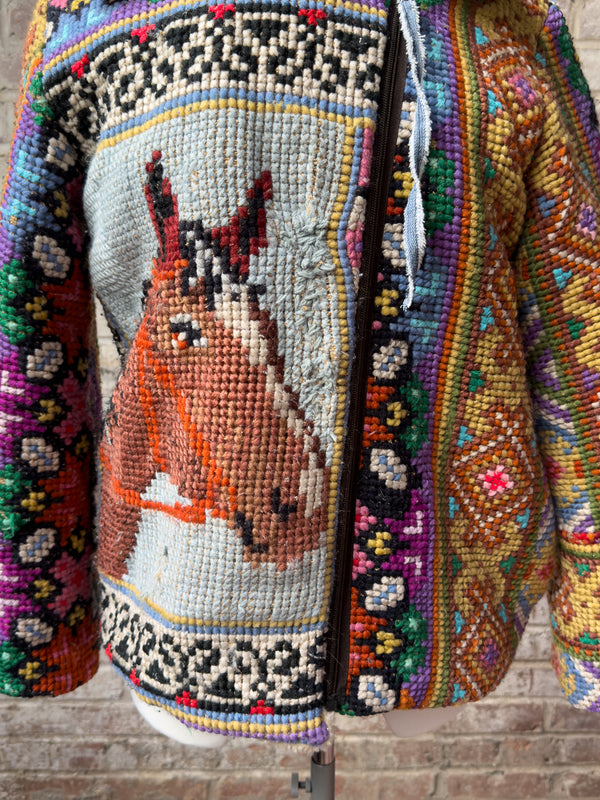 Handmade Upcycled Needlepoint Jacket - Bridle