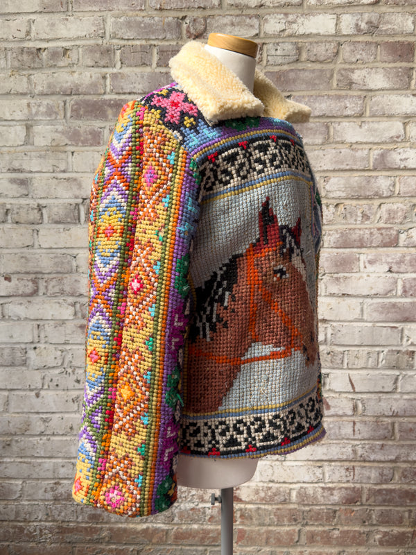 Handmade Upcycled Needlepoint Jacket - Bridle