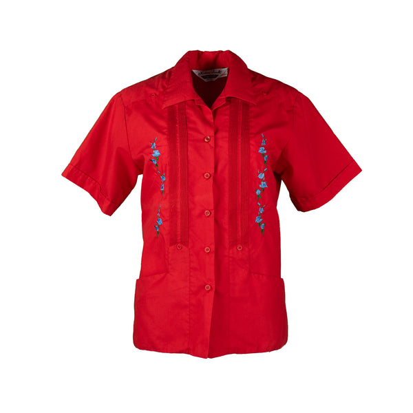 Red Cuban Style Pleated Shirt