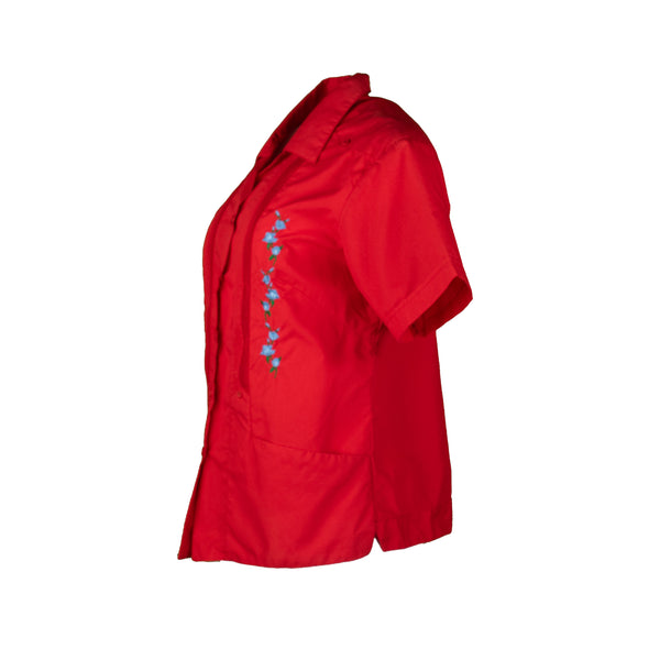 Red Cuban Style Pleated Shirt