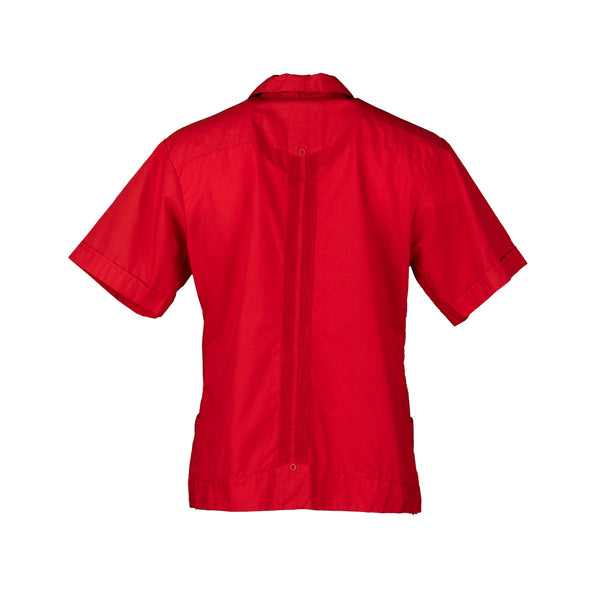 Red Cuban Style Pleated Shirt